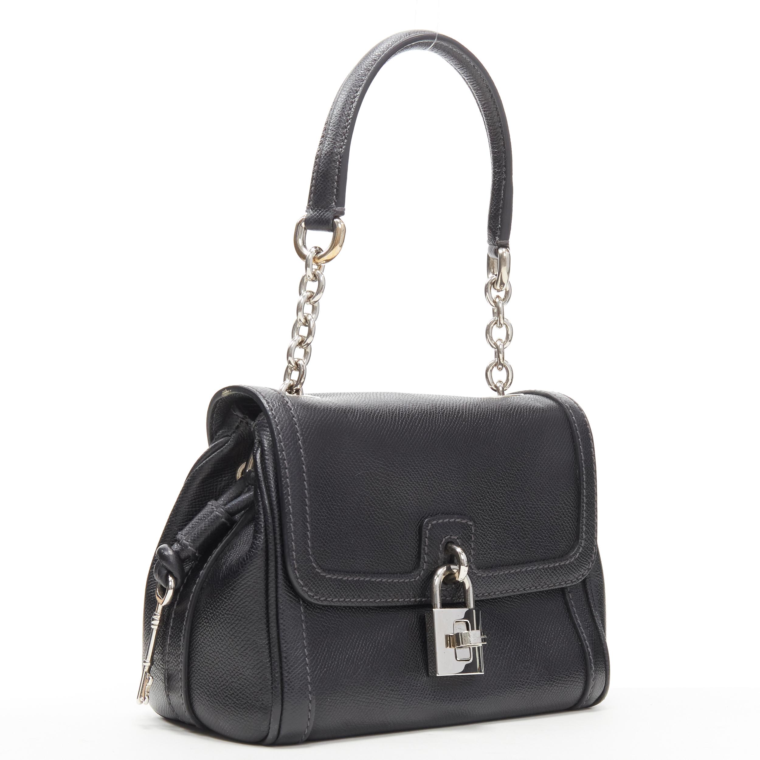 Black DOLCE GABBANA Padlock turnlock black silver flap chain handle crossbody satchel