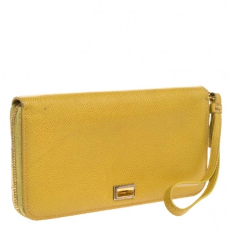 Cartera con cremallera Dolce & Gabbana Paglia de piel amarilla en venta 3