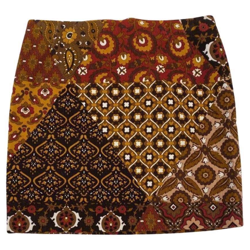 Dolce & Gabbana Paisley Floral Patchwork Corduroy Skirt For Sale