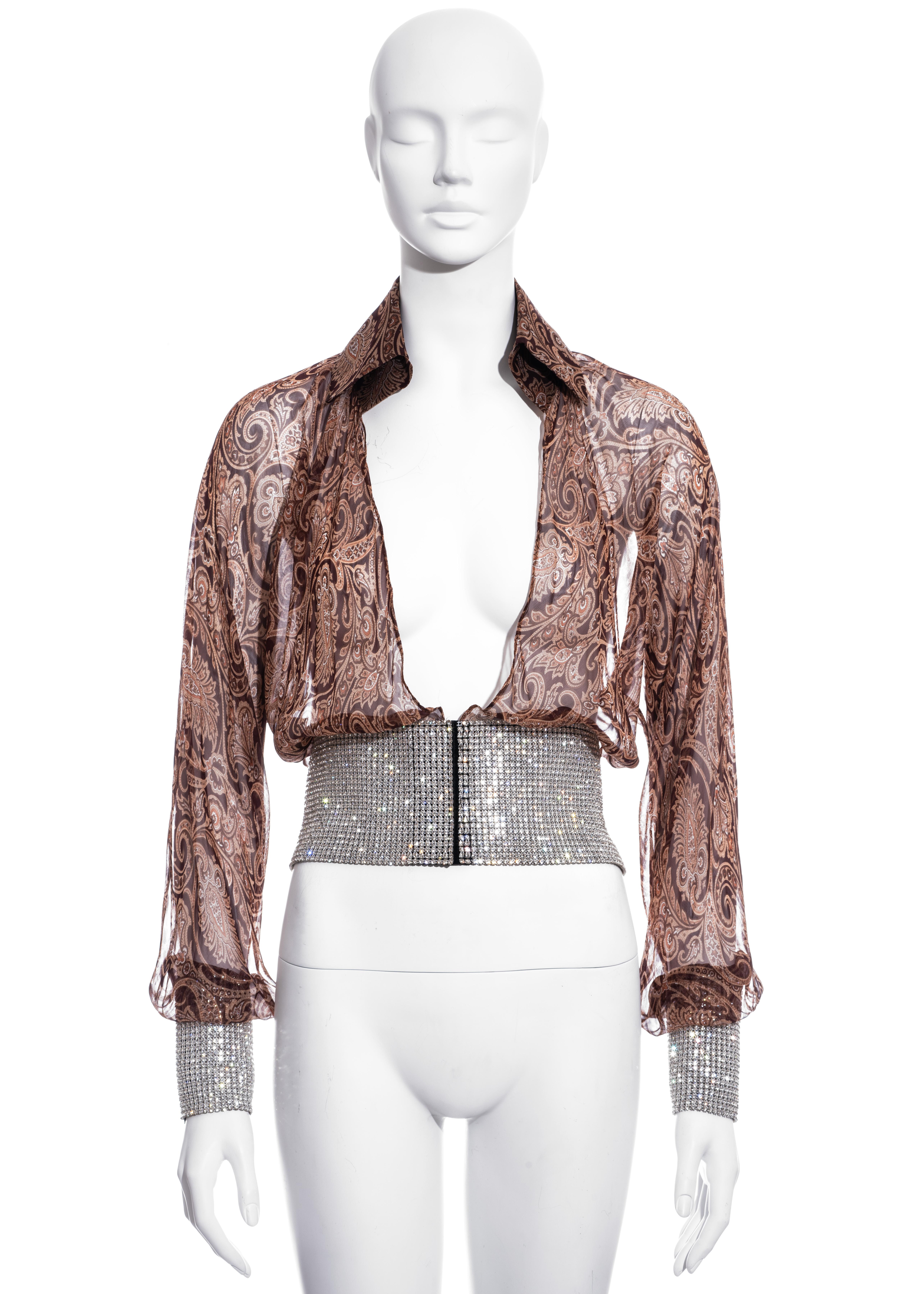 Dolce & Gabbana paisley silk chiffon blouse with rhinestone mesh, ss 2000 In Excellent Condition In London, GB