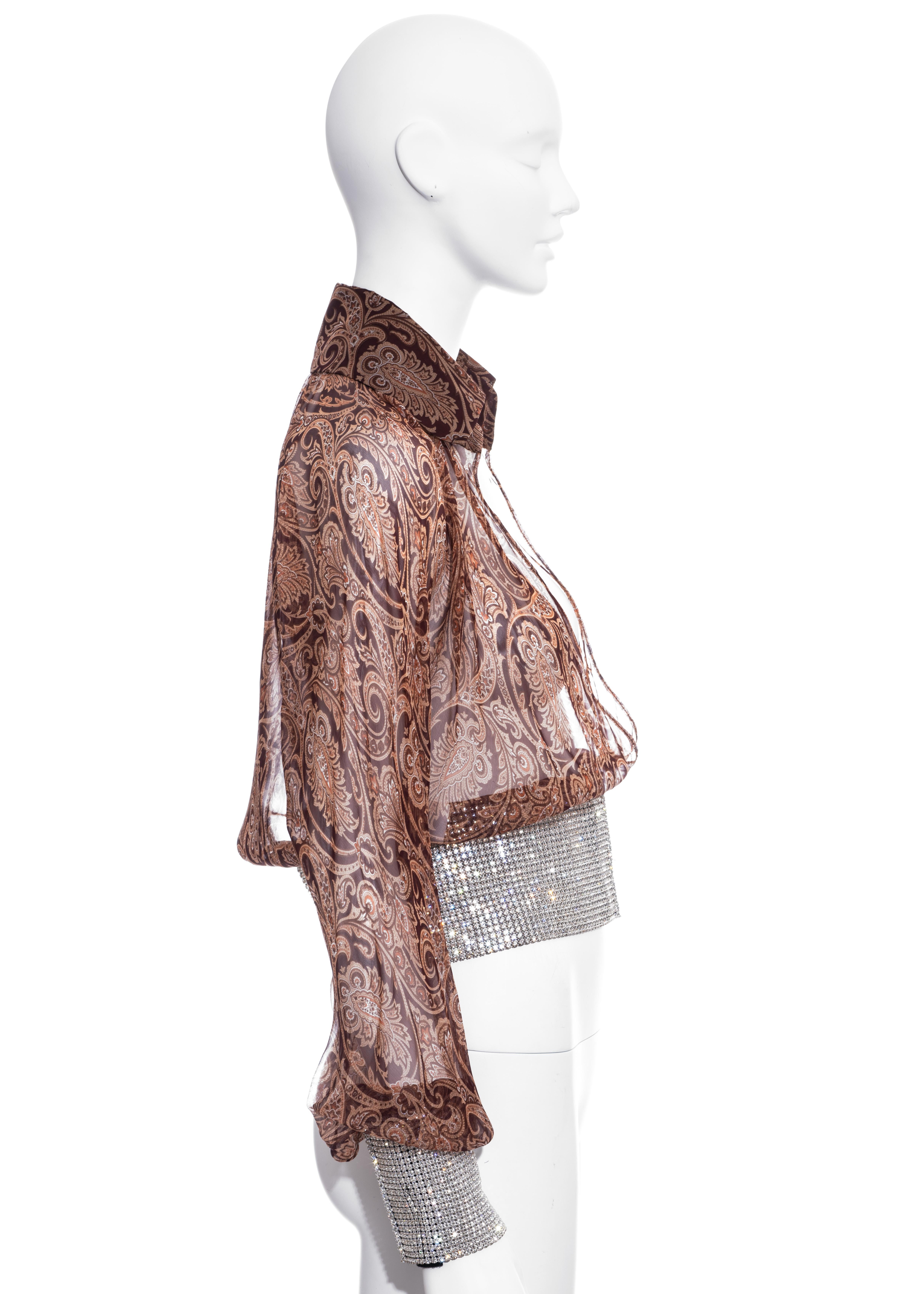 Dolce & Gabbana paisley silk chiffon blouse with rhinestone mesh, ss 2000 1