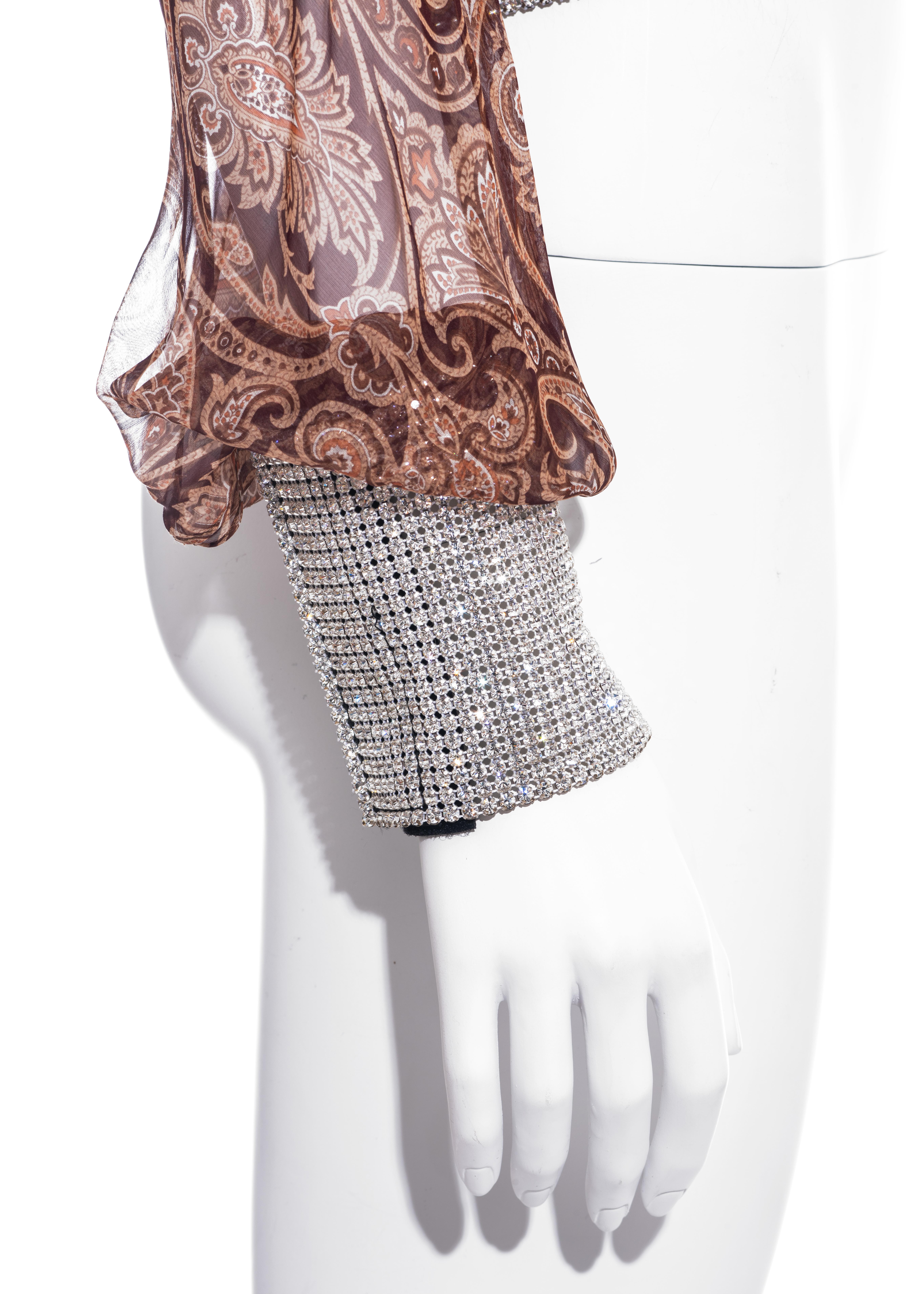 Dolce & Gabbana paisley silk chiffon blouse with rhinestone mesh, ss 2000 2