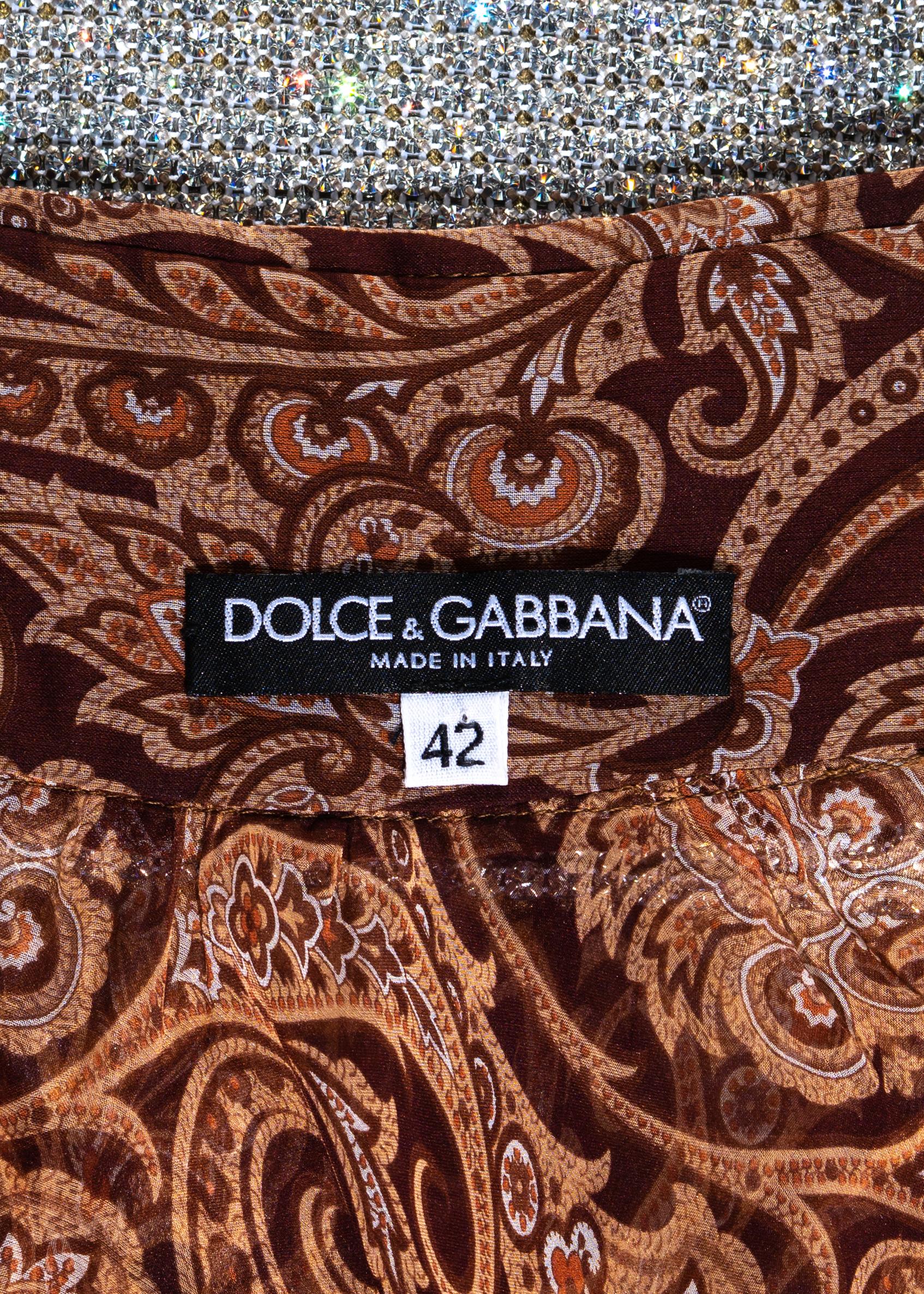 Dolce & Gabbana paisley silk chiffon blouse with rhinestone mesh, ss 2000 In Excellent Condition In London, GB