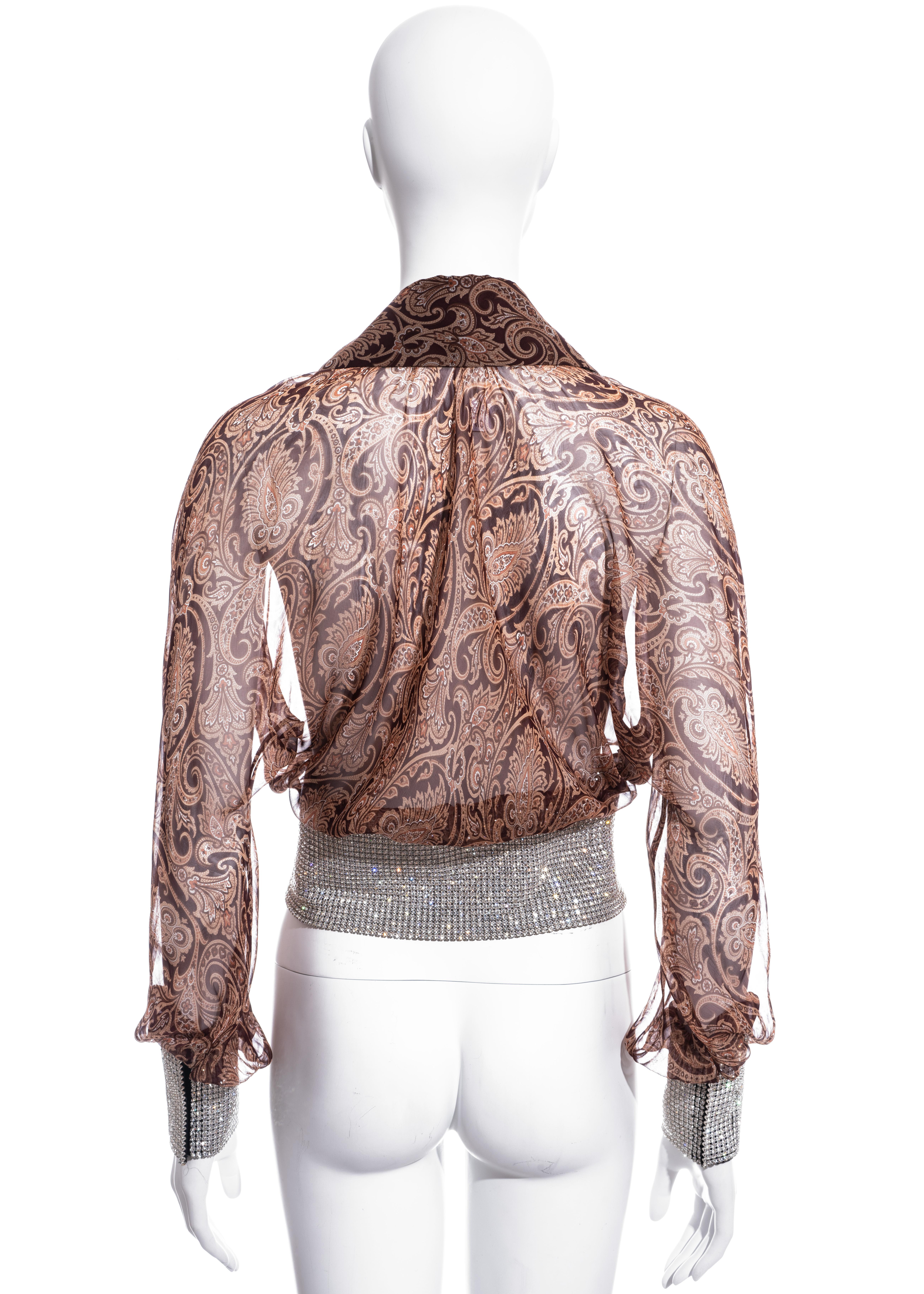 Dolce & Gabbana paisley silk chiffon blouse with rhinestone mesh, ss 2000 3