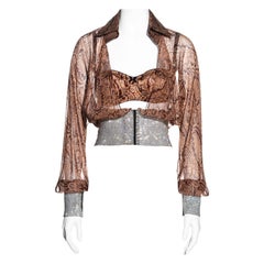 Dolce & Gabbana paisley silk chiffon blouse with rhinestone mesh, ss 2000