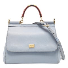Dolce & Gabbana Blassblaues Leder Medium Miss Sicily Top Handle Bag