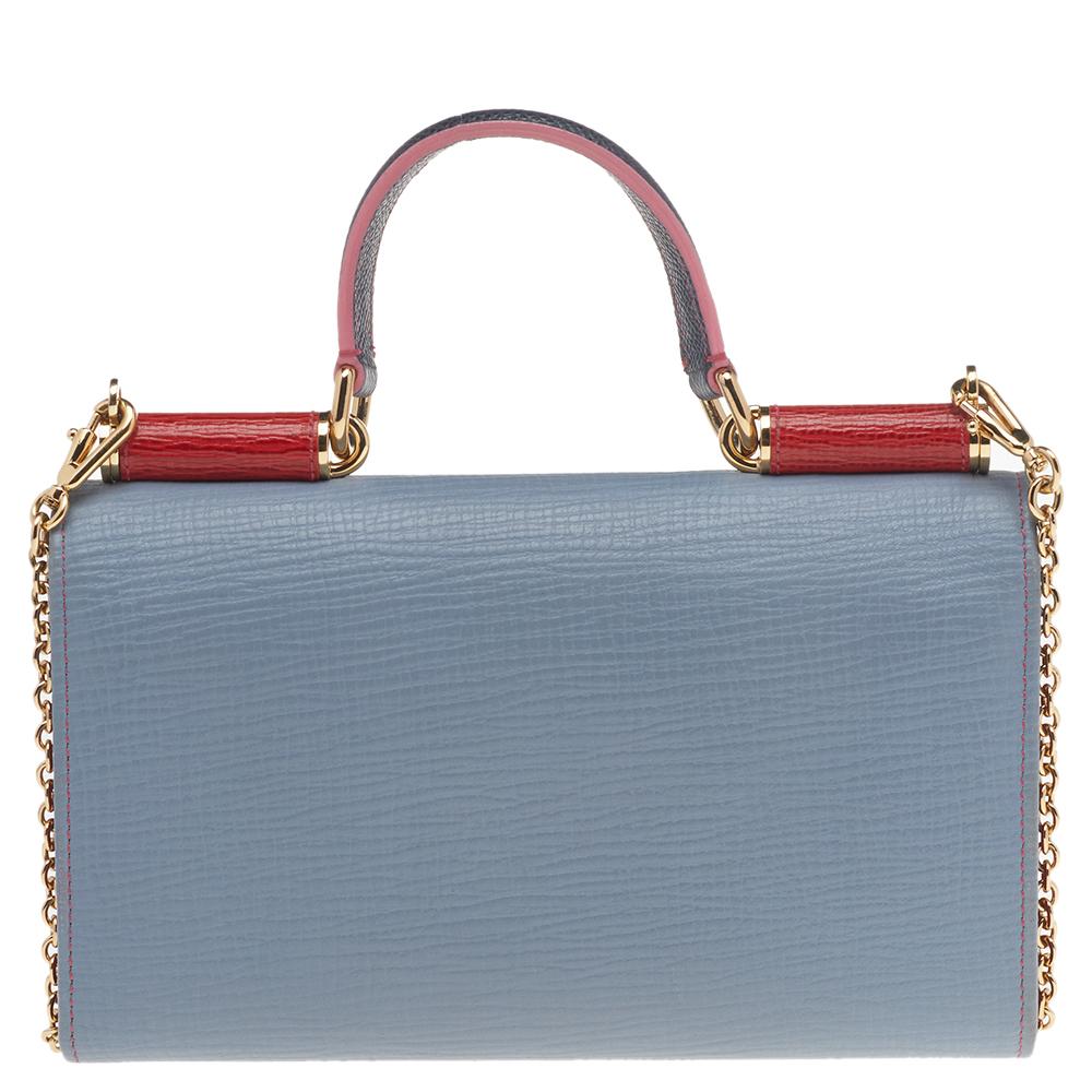 Dolce & Gabbana Pale Blue/Red Leather Miss Sicily Wallet on Chain 5
