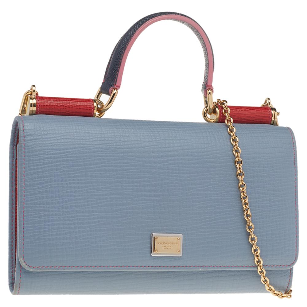 Dolce & Gabbana Pale Blue/Red Leather Miss Sicily Wallet on Chain 3
