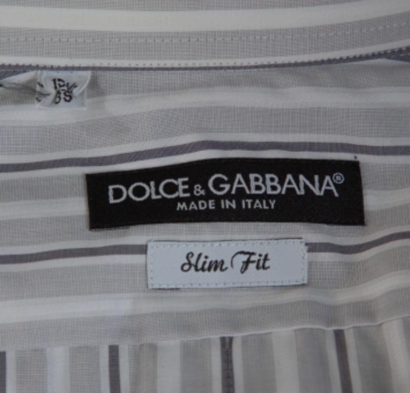 Gray Dolce & Gabbana Pale Grey Striped Cotton Button Front Shirt S For Sale