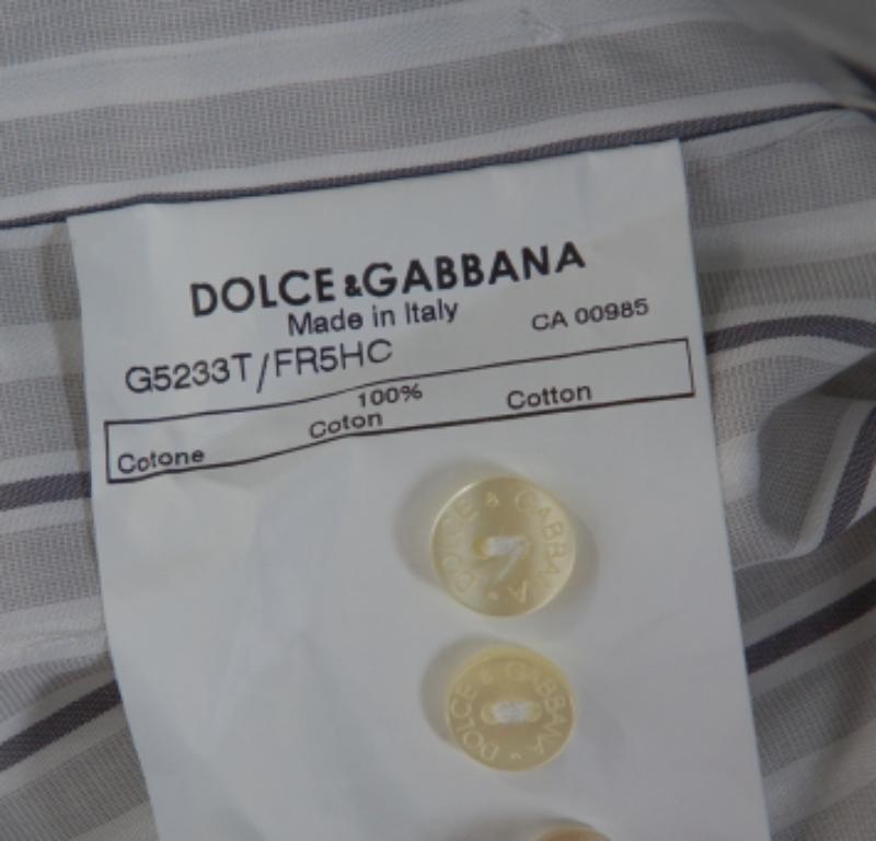 Dolce & Gabbana Pale Grey Striped Cotton Button Front Shirt S In Good Condition For Sale In Dubai, Al Qouz 2