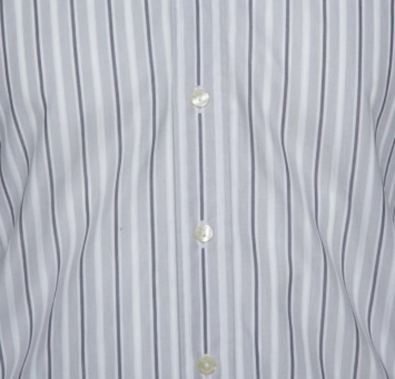 Men's Dolce & Gabbana Pale Grey Striped Cotton Button Front Shirt S For Sale
