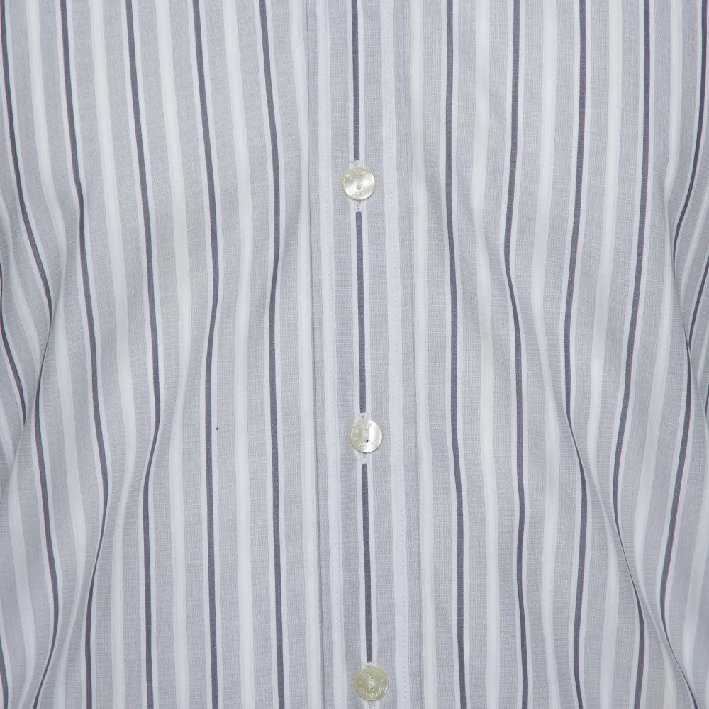 Dolce & Gabbana Pale Grey Striped Cotton Button Front Shirt S In Good Condition For Sale In Dubai, Al Qouz 2