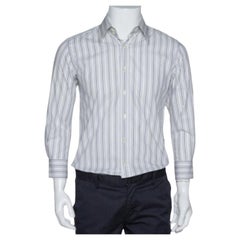 Dolce & Gabbana Pale Grey Striped Cotton Button Front Shirt S