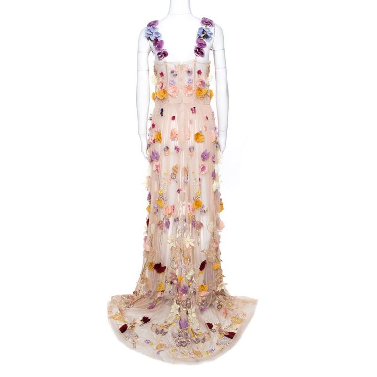 Dolce and Gabbana Pale Pink Embellished Floral Applique Tulle Corset ...