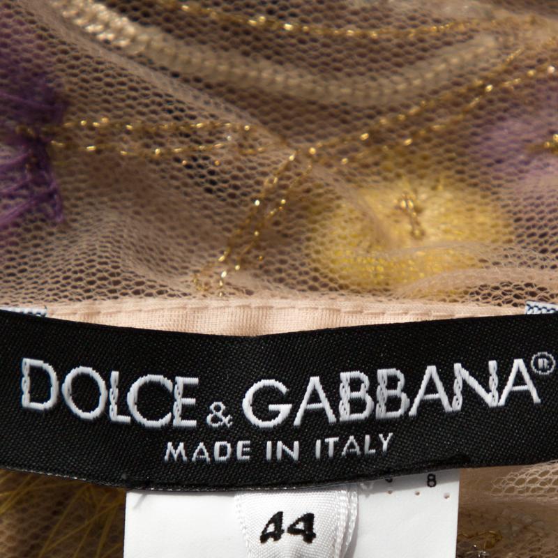 Beige Dolce & Gabbana Pale Pink Embellished Floral Applique Tulle Corset Dress M