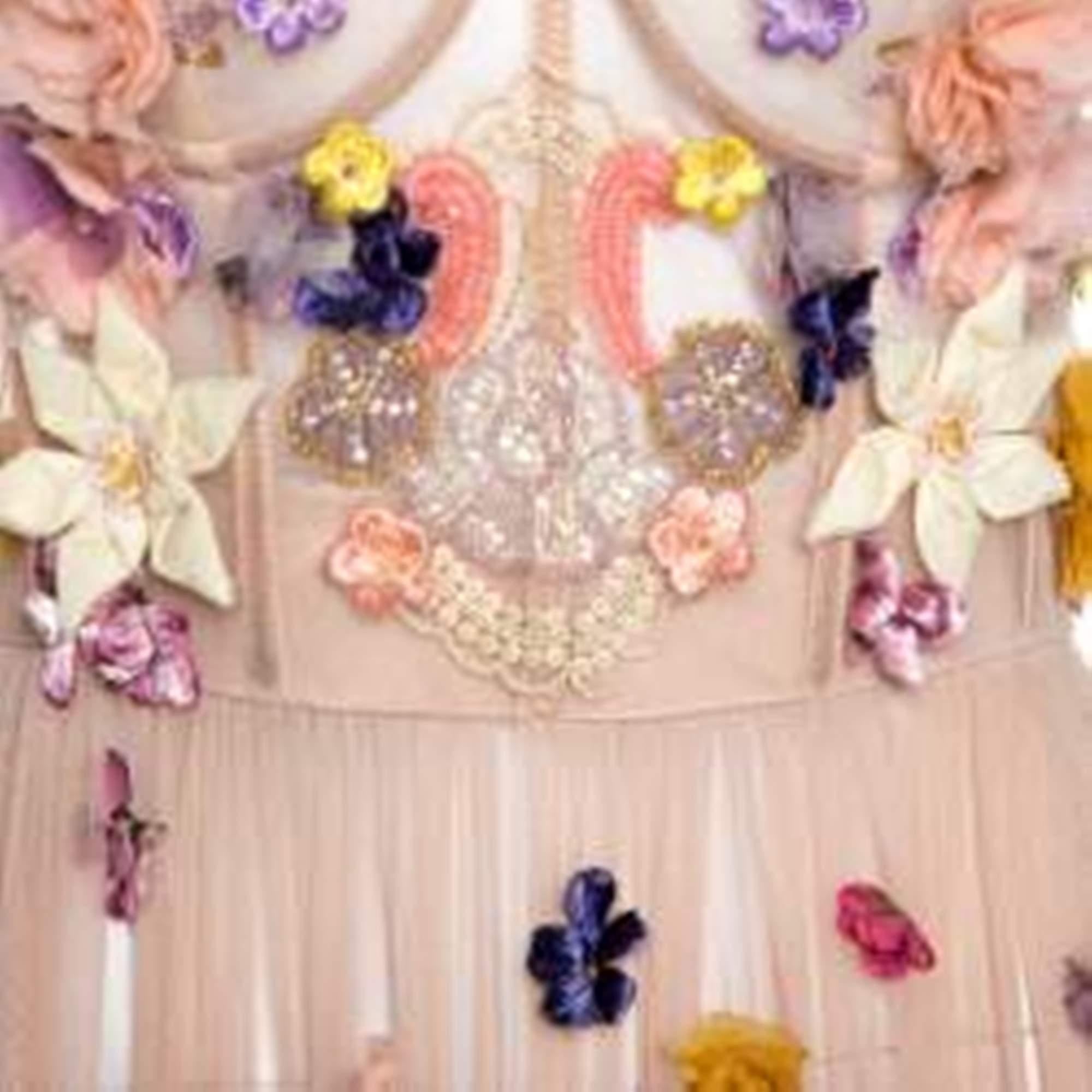 Women's Dolce & Gabbana Pale Pink Embellished Floral Applique Tulle Corset Dress M