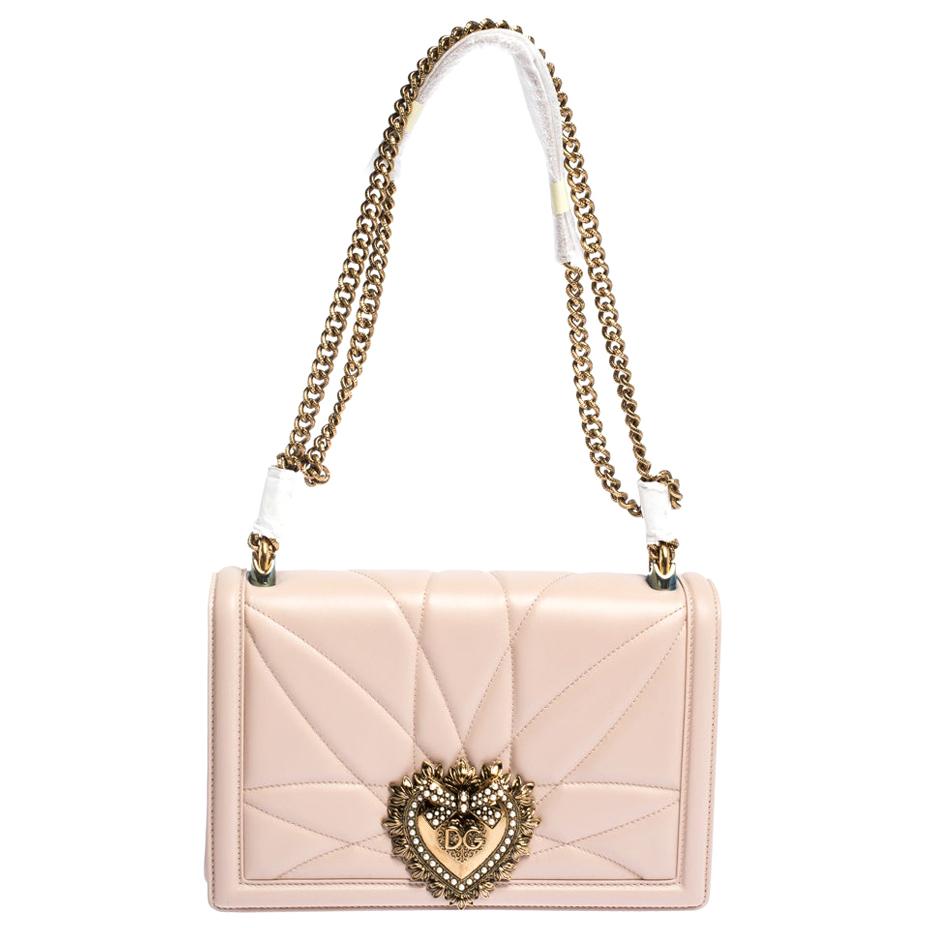 Dolce and Gabbana Pale Pink Quilted Nappa Leather Large Devotion 