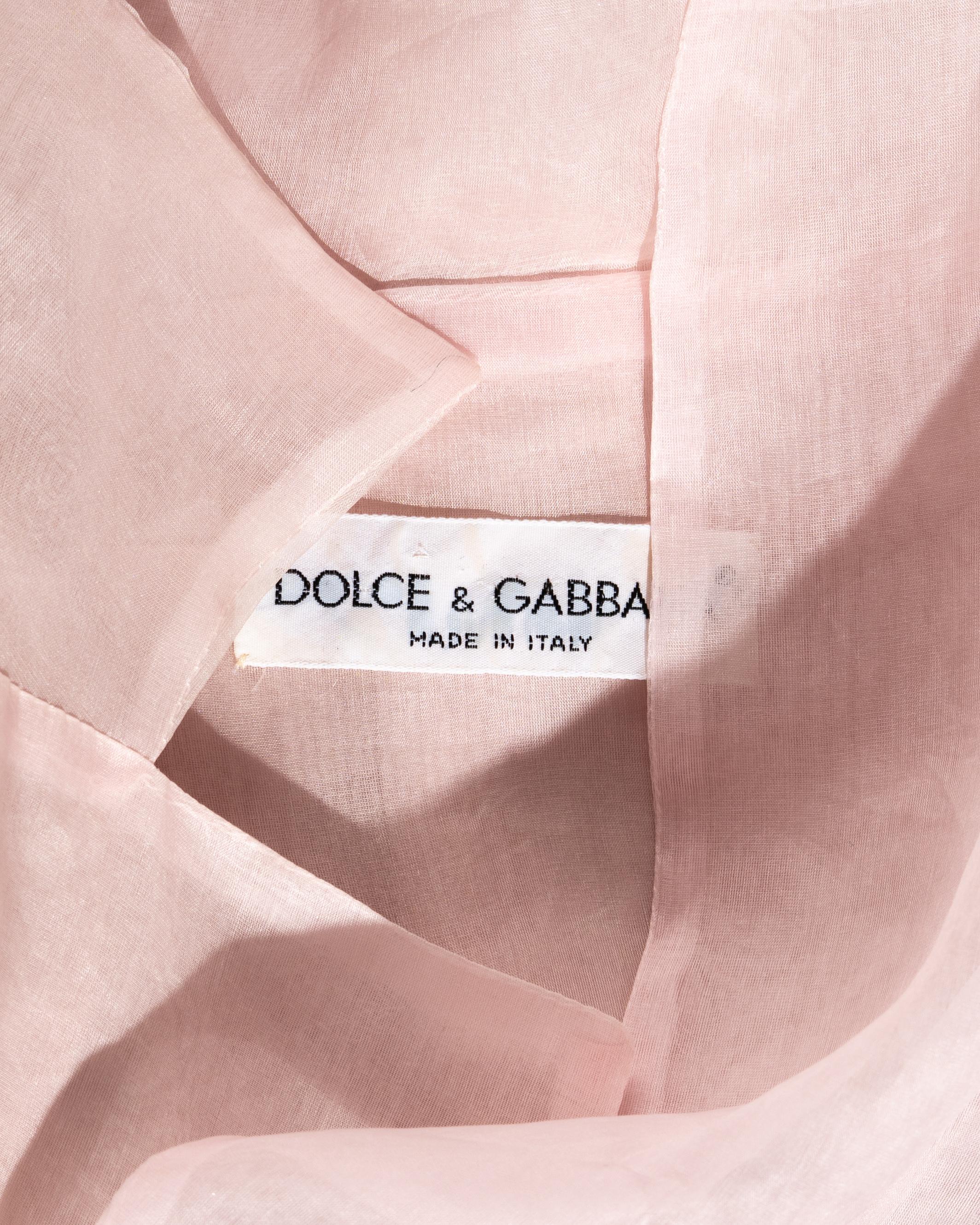 Dolce & Gabbana pale pink silk organza ruffled coat dress, ss 1992 In Good Condition In London, GB