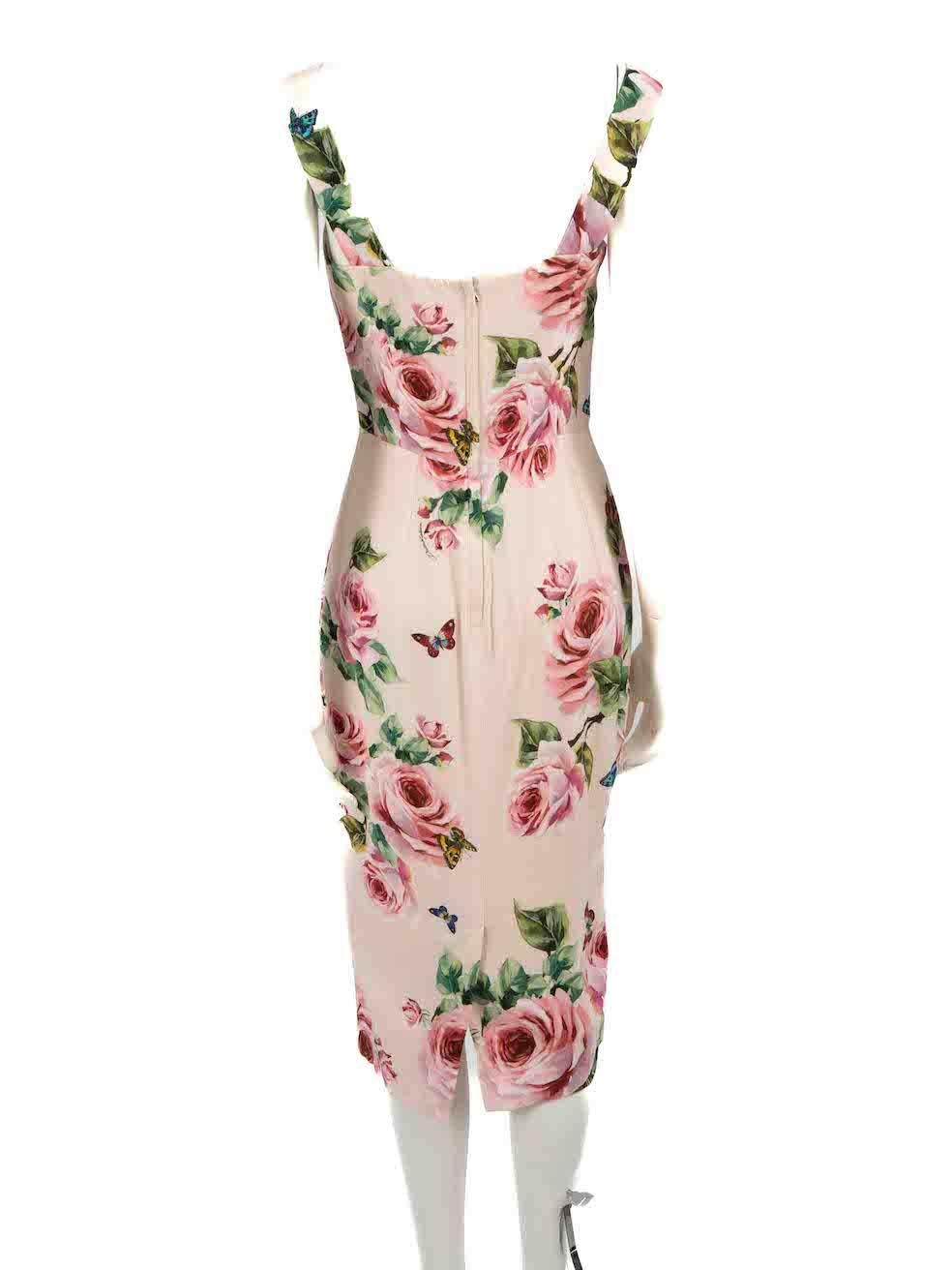 Dolce & Gabbana Pale Pink Silk Rose Fitted Dress Size S In Good Condition In London, GB
