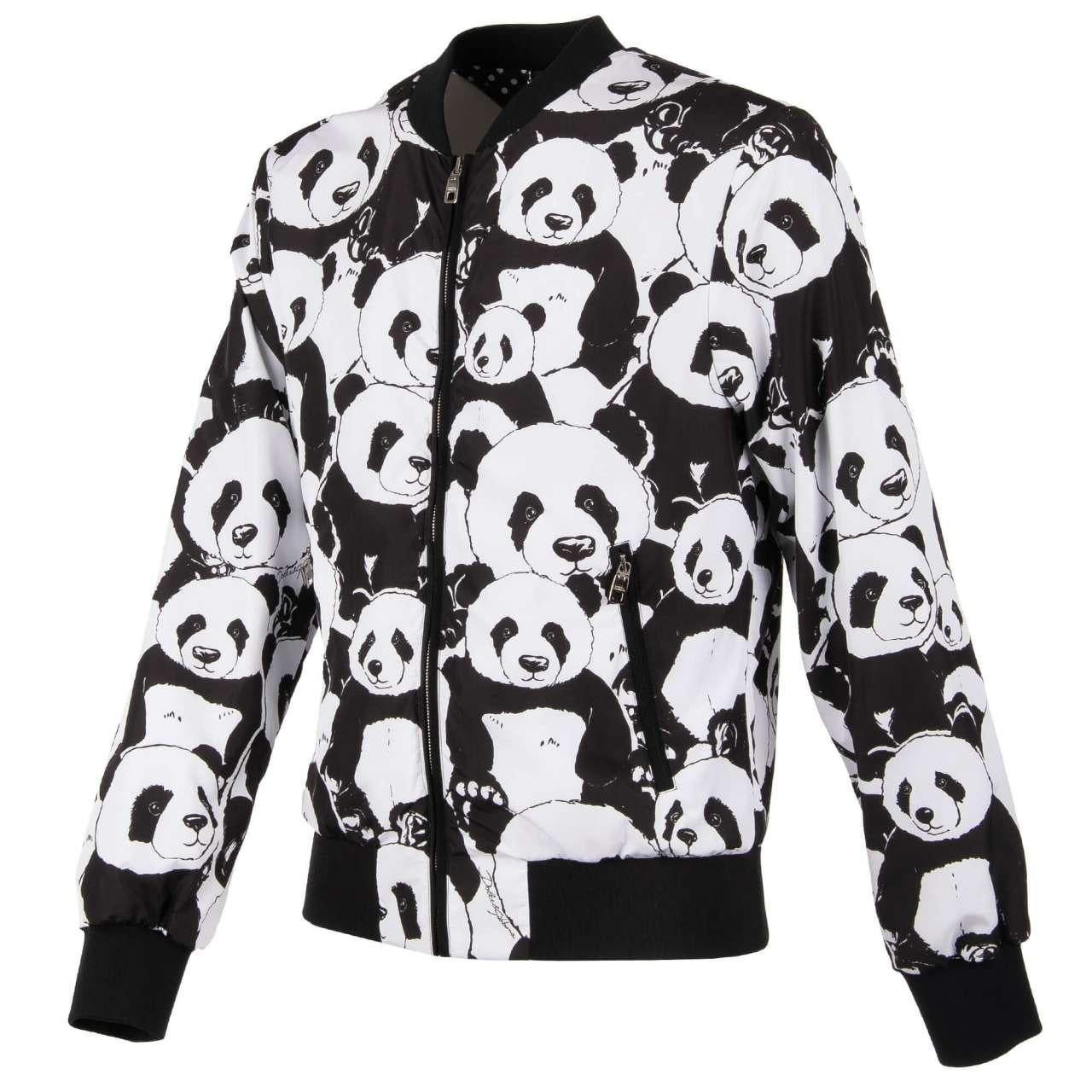 - Panda printed bomber jacket with DG Logo details by DOLCE & GABBANA - Former RRP: EUR 1.250 - New with tag - Normal Fit - MADE IN ITALY - Model: G9NA9T-HSMC9-HAV86 - Material: 100% Polyester - Lining: 100% Polyester - Knit: 96% Silk, 4% Elasthan -