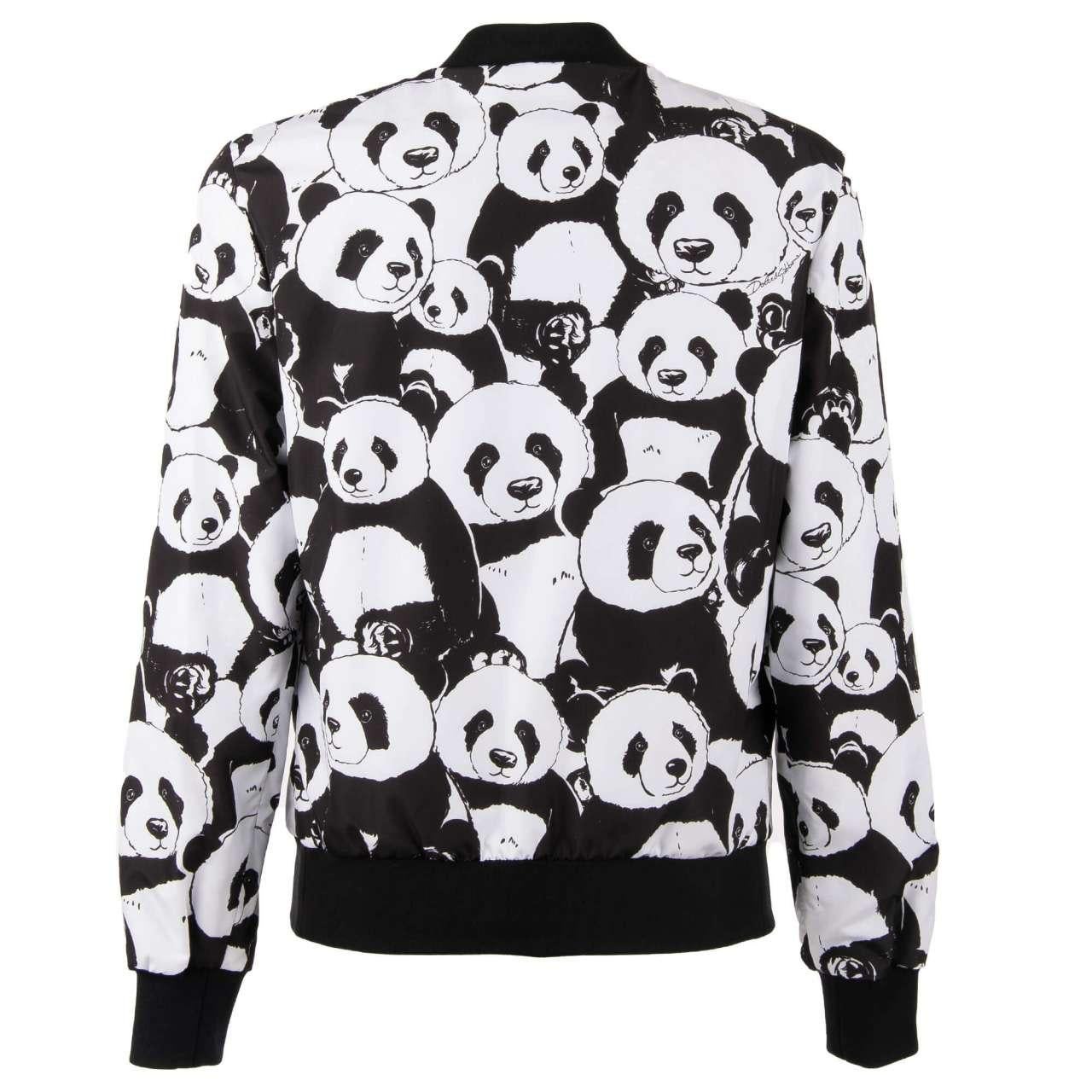 Dolce & Gabbana - Panda Printed Bomber Jacket with Logo Black White 46 In Excellent Condition For Sale In Erkrath, DE