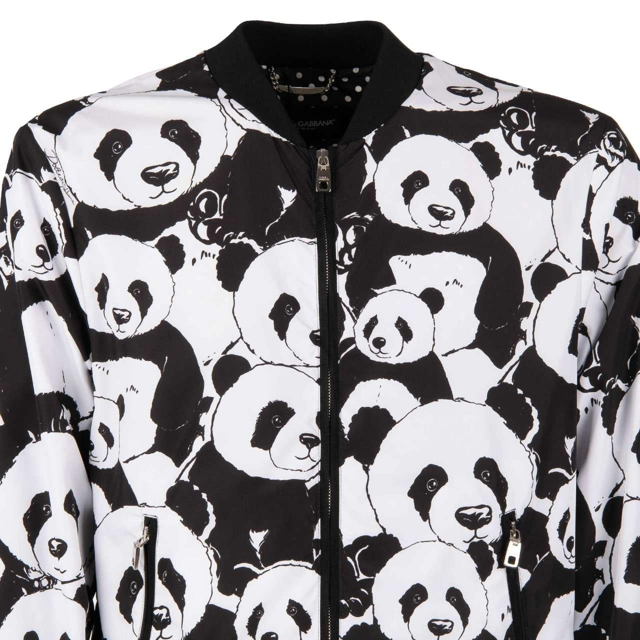 Men's Dolce & Gabbana - Panda Printed Bomber Jacket with Logo Black White 46 For Sale