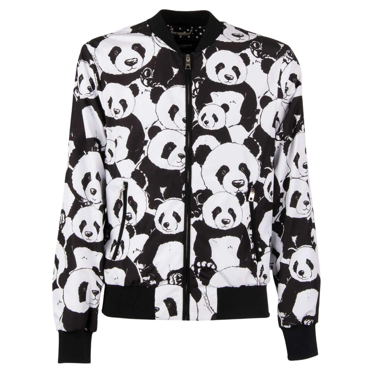 Dolce & Gabbana - Panda Printed Bomber Jacket with Logo Black White 46 For Sale