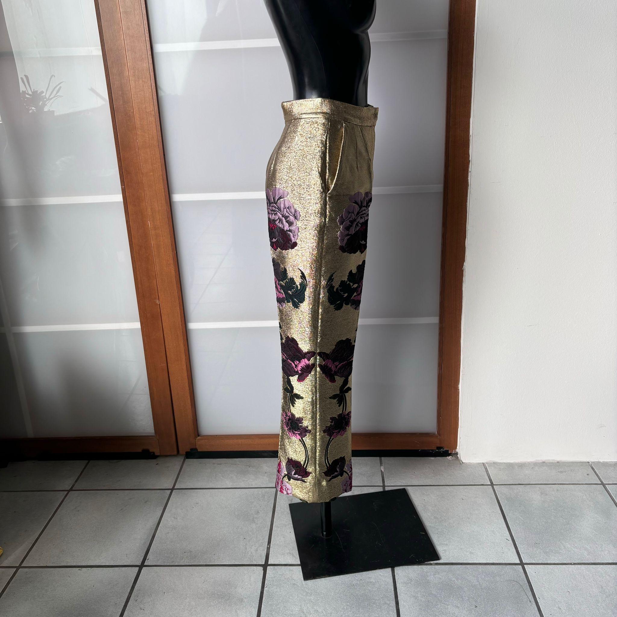 Dolce & Gabbana Couture-Hose aus goldenem, geblümtem Brokat, Kollektion Barock (Black) im Angebot