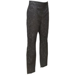 DOLCE & GABBANA Pants Pant Black Brocade Floral Skinny Leg Zipper Sz 46