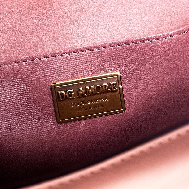 Dolce & Gabbana Pastel Pink Leather DG Amore Chain Shoulder Bag In New Condition In Dubai, Al Qouz 2