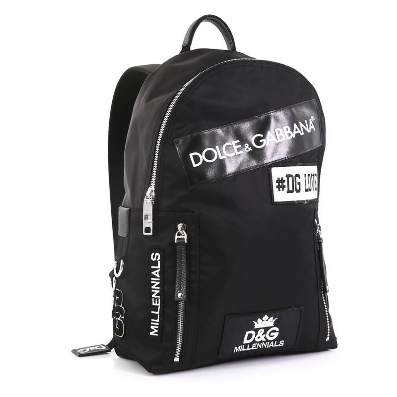 Black Dolce & Gabbana Patches Backpack Nylon with Applique