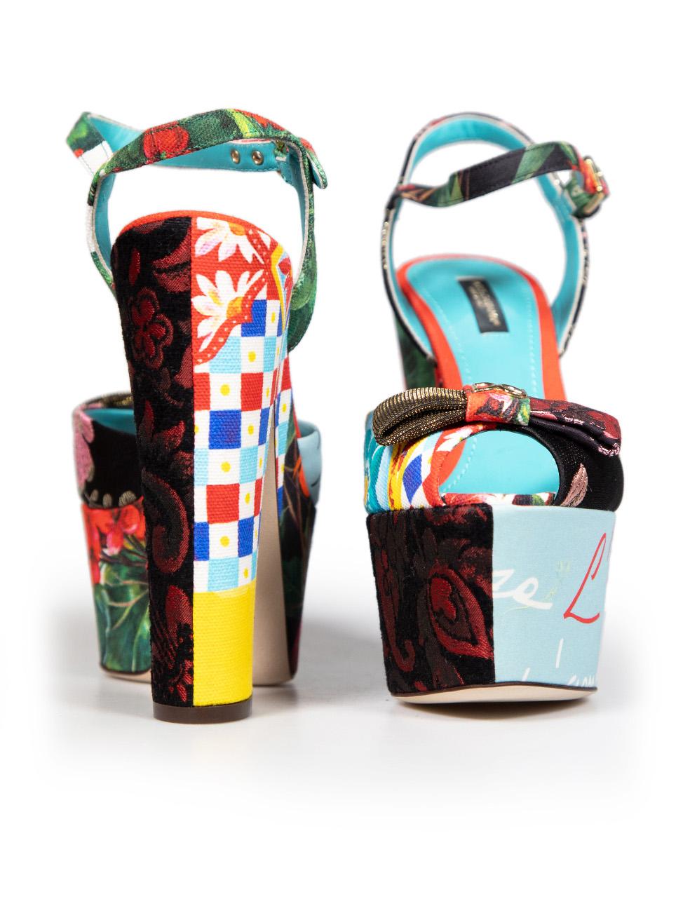 Dolce & Gabbana Patchwork Floral Platform Sandals Size IT 38 In Excellent Condition In London, GB