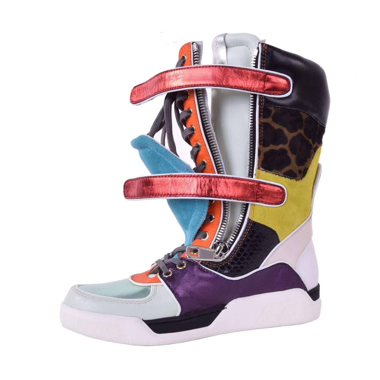 Dolce & Gabbana - Patchwork High Sneaker Boots Black EUR 35 For Sale 1
