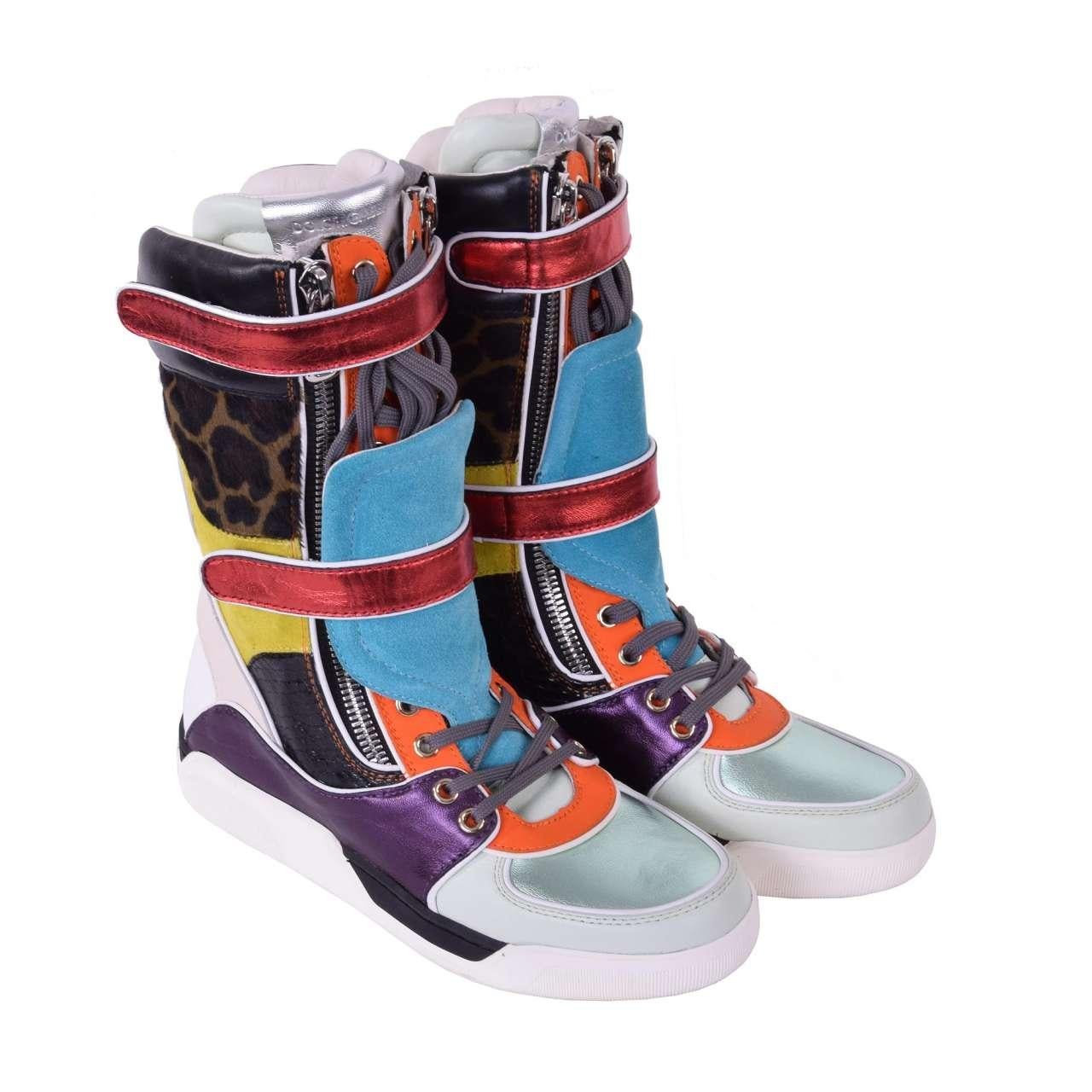 Dolce & Gabbana - Patchwork High Sneaker Boots Black EUR 35 For Sale 4