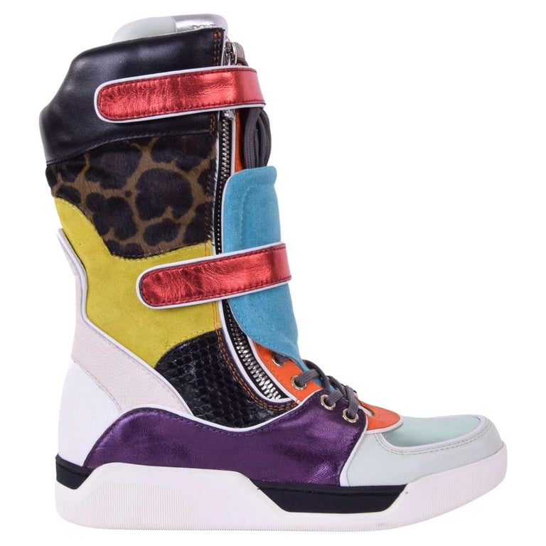 Dolce and Gabbana - Patchwork High Sneaker Boots Black EUR 35 For Sale at  1stDibs