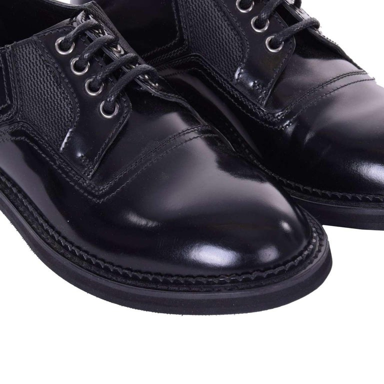 Dolce & Gabbana Black Leather Trekking Derby Embellished Shoes