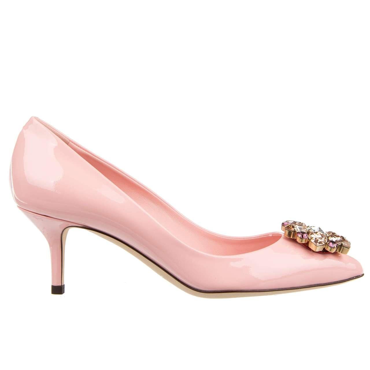- Pointed patent leather Pumps BELLUCCI with crystals brooch in pink, rose and purple by DOLCE & GABBANA - New with Box - MADE IN ITALY - Former RRP: EUR 725 - Crystals brooch in front - Model: CD0693-B1471-8M305 - Material: 100% Calfskin - Inner