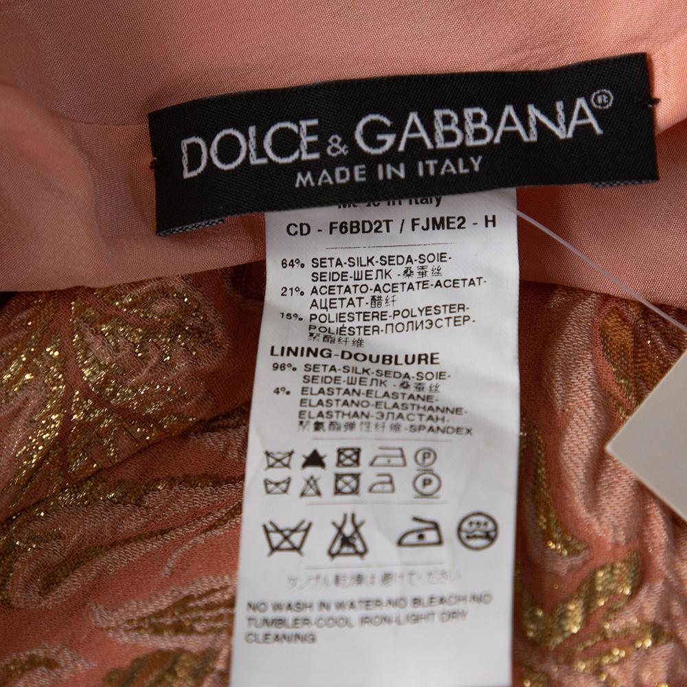 Dolce & Gabbana Peach Brocade Silk Dress S In Good Condition In Dubai, Al Qouz 2