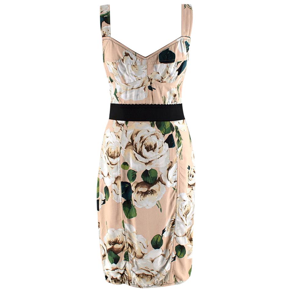 Dolce & Gabbana Peach Floral Bustier Dress - Size US 6 For Sale