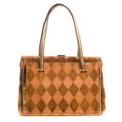 Dolce & Gabbana Peach/Gold Quilted Stitch Leather and Suede Frame Bag