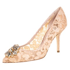 Dolce & Gabbana Peach Lace And Mesh Crystal Taormina Pump Size 39