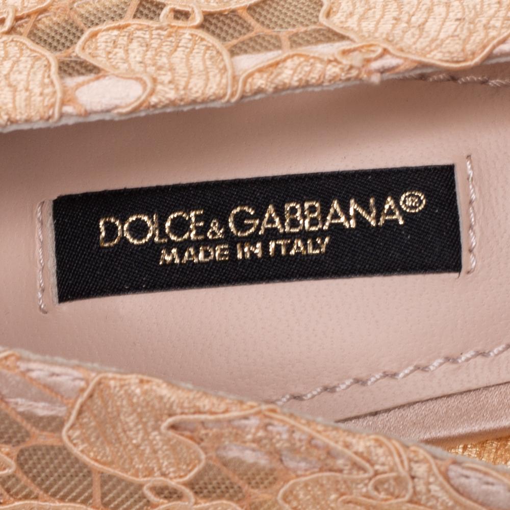 Dolce & Gabbana Peach Lace And Mesh Crystal Taormina Pumps Size 38.5 2