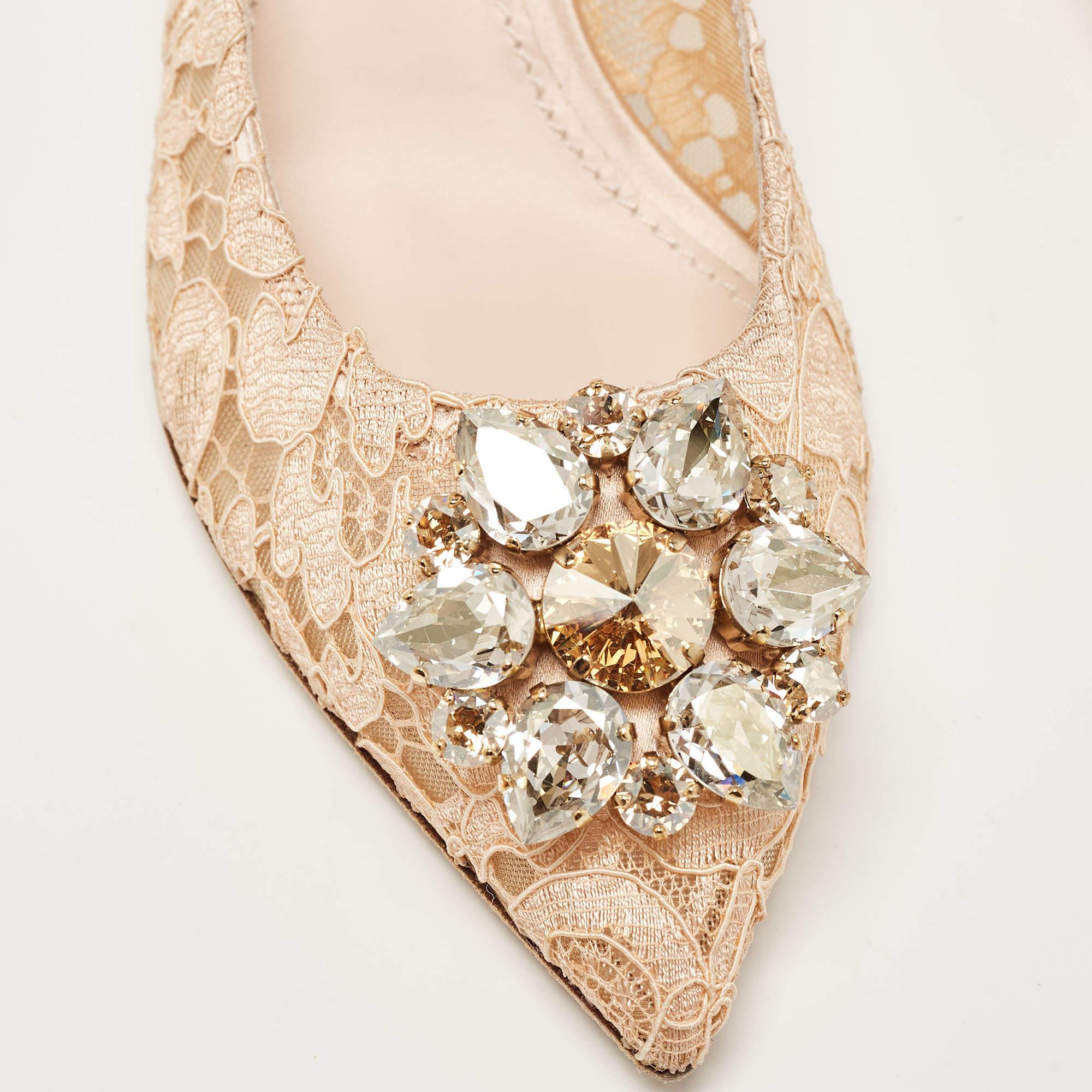 Women's Dolce & Gabbana Peach Lace Bellucci Crystals Pumps Size 41