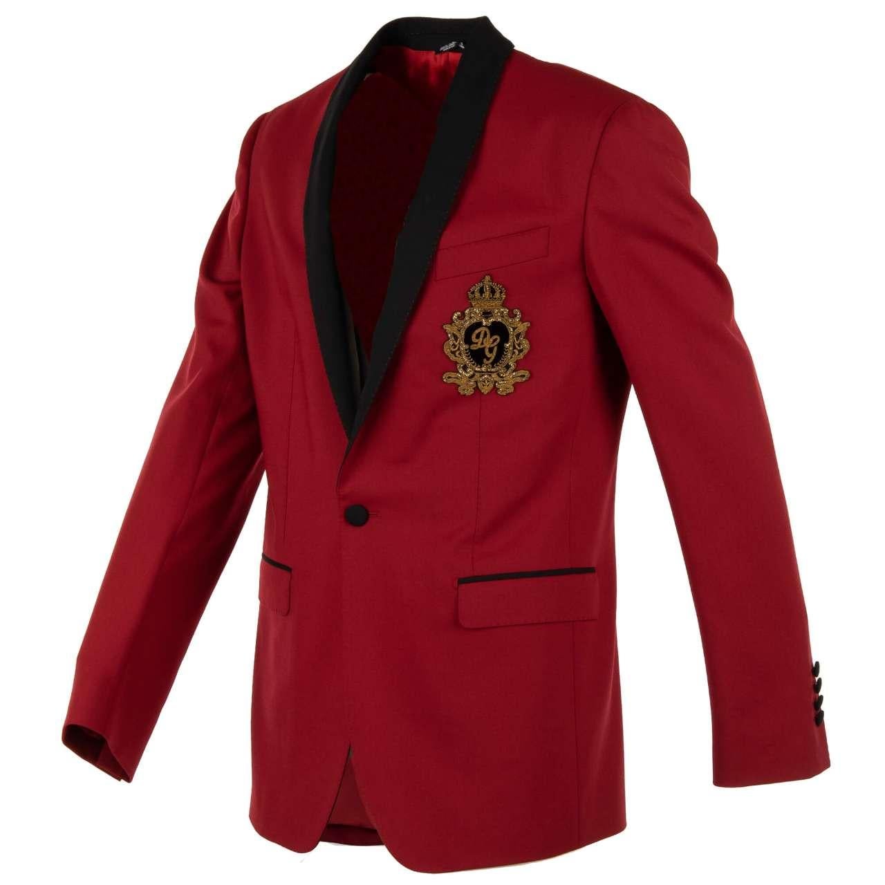 - Virgin Wool Blend blazer NAPOLI with crown and logo pearls and goldwork embroidery in black and red by DOLCE & GABBANA - Former RRP: EUR 2.750 - MADE IN ITALY - New with Tag - Slim Fit - Model: G2LY2Z-GEC65-R0046 - Material: 54% Polyester, 44%
