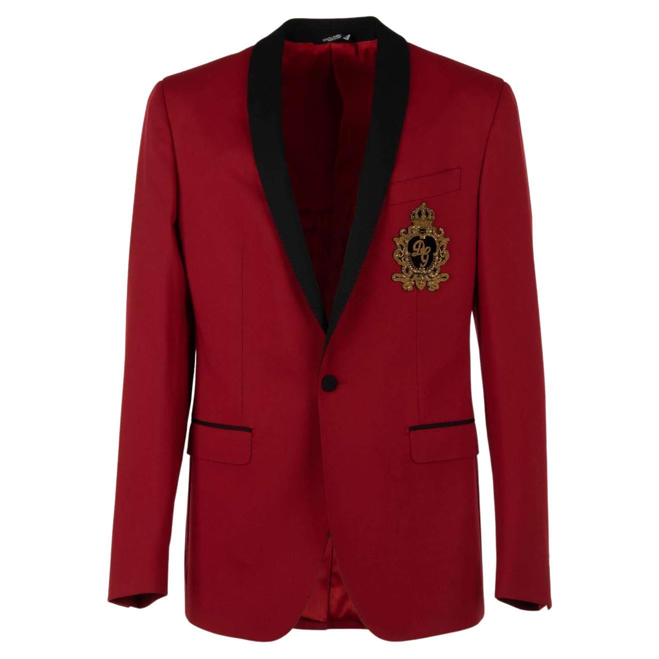 Dolce & Gabbana - Pearl Crown Logo Wool Blazer NAPOLI Red 48 38 M For Sale