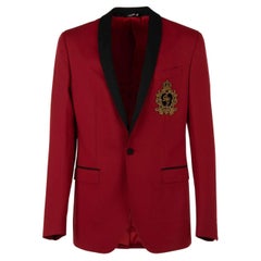 Dolce & Gabbana - Perlen Crown Logo Wollblazer NAPOLI Rot 48 38 M