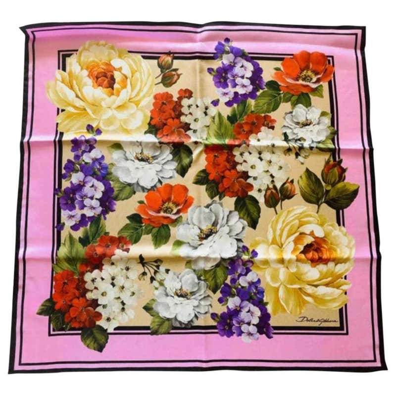 Dolce and Gabbana Floral Print Silk Scarf in Multicolour at 1stDibs