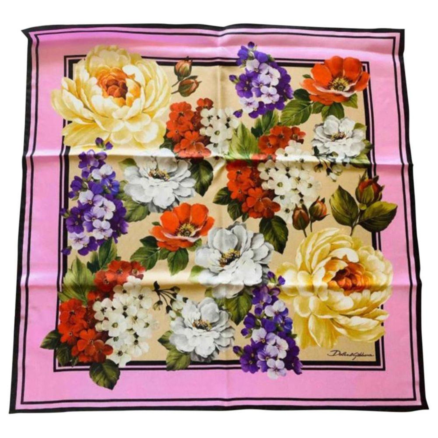 Dolce and Gabbana Peony print silk scarf For Sale at 1stDibs