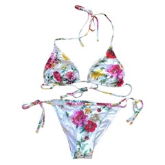 Dolce & Gabbana peony printed white multicolour bikini set swimwear