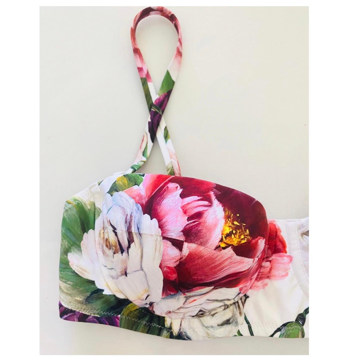 Dolce & Gabbana peony rose print multicolour swimwear bikini bra and bottom In New Condition For Sale In WELWYN, GB